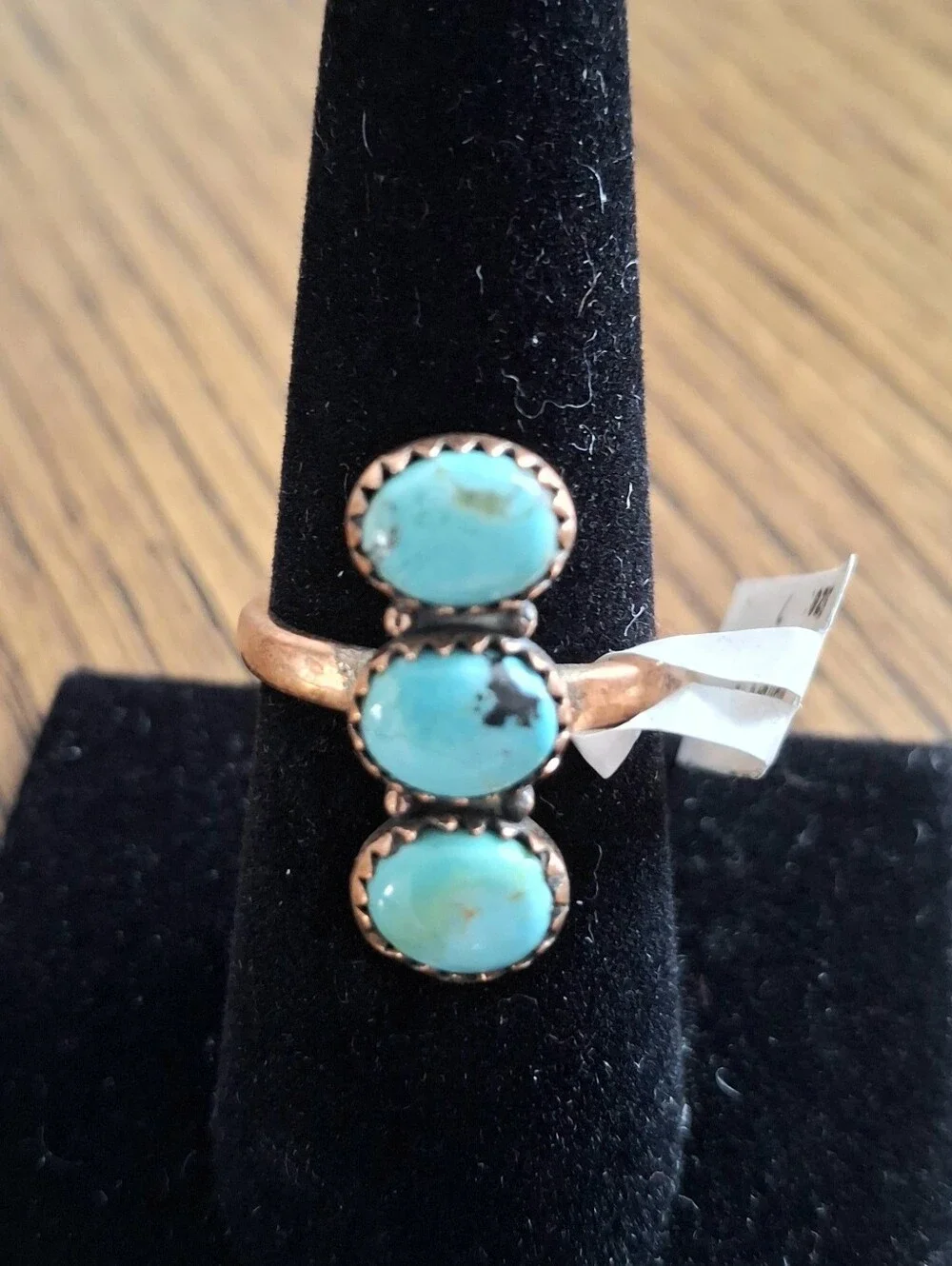 Mojave Turquoise 3 Stone Ring On Copper Size 7